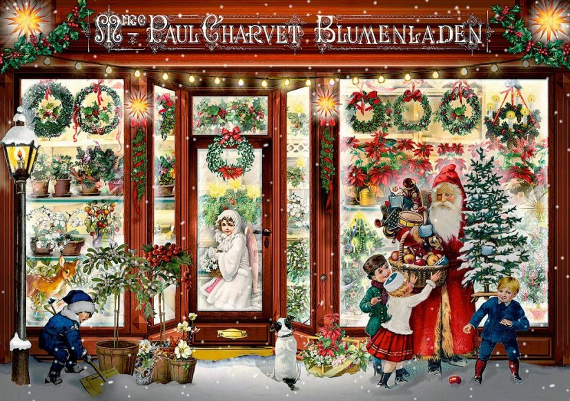 Pohlednicový mini adventní kalendář Vánoční obchod 11,5x16,5 cm Pohlednicový mini adventní kalendář Vánoční obchod 11,5x16,5 cm