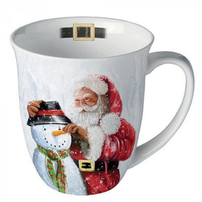 Porcelánový vánoční hrnek Santa a sněhulák 400 ml