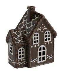 Keramik-Kerzenhalter House - Lebkuchenhaus braun glänzend 15 cm