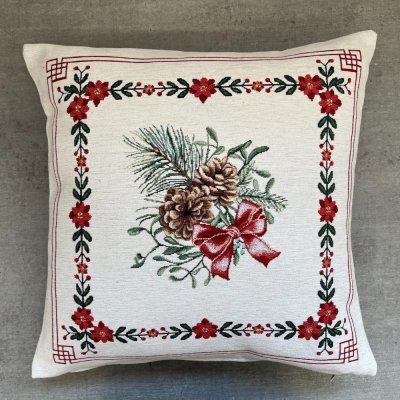 Gobelinowa świąteczna poszewka na poduszkę z motywem świątecznego bukietu 45x45 cm