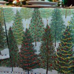 Linen Christmas tablecloth Fairy tale trees