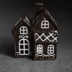 Keramický svietnik Domček - Perníková chalúpka hnedý lesklý 14 cm Keramický svietnik Domček - Perníková chalúpka hnedý lesklý 14 cm