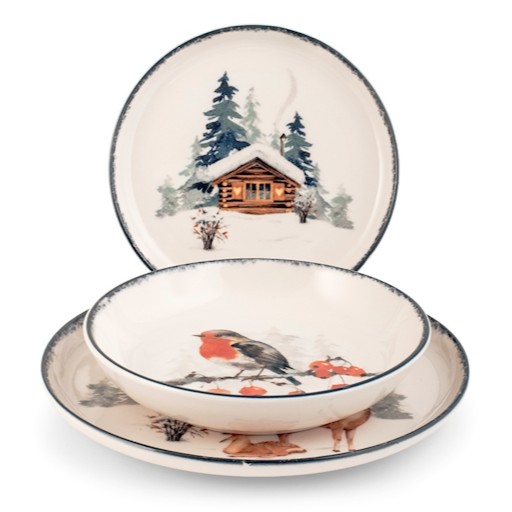 Kameninová vánoční jídelní sada pro 6 osob Zimní krajina 18 ks
