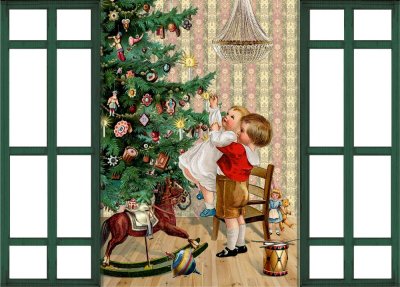 Postkarte Mini-Adventskalender Nostalgisches Fenster 16,5 x 11,5 cm