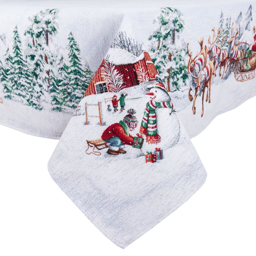 Gobelínový vánoční ubrus s motivem Santa na saních