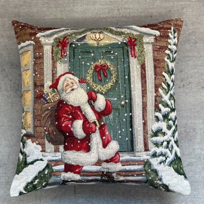 Gobelinowa świąteczna poszewka na poduszkę z motywem Mikołaja 45x45 cm