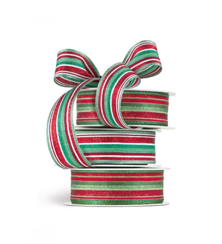 Vánoční látková stuha Pruhovaná 3 cm x 15 metrů