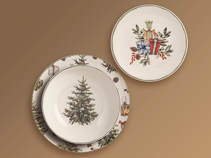 Stoneware Christmas dining set for 6 persons Merry Christmas 18 pcs