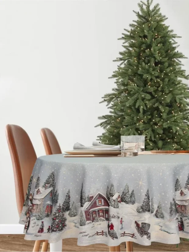 Vánoční ubrus s motivem Večer o vánocích kulatý 180 cm