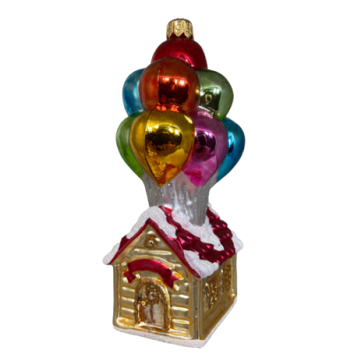 Collectible glass tree ornament House with balloons