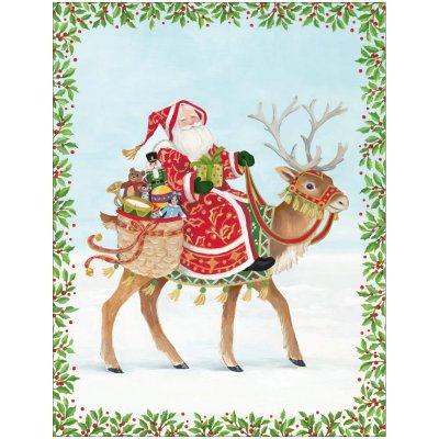Christmas card Santa and reindeer 12 x 15 cm