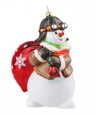 Collectible glass tree ornament Snowman with bag