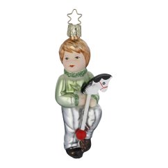 Collectible glass tree ornament Baby with horse 12 cm