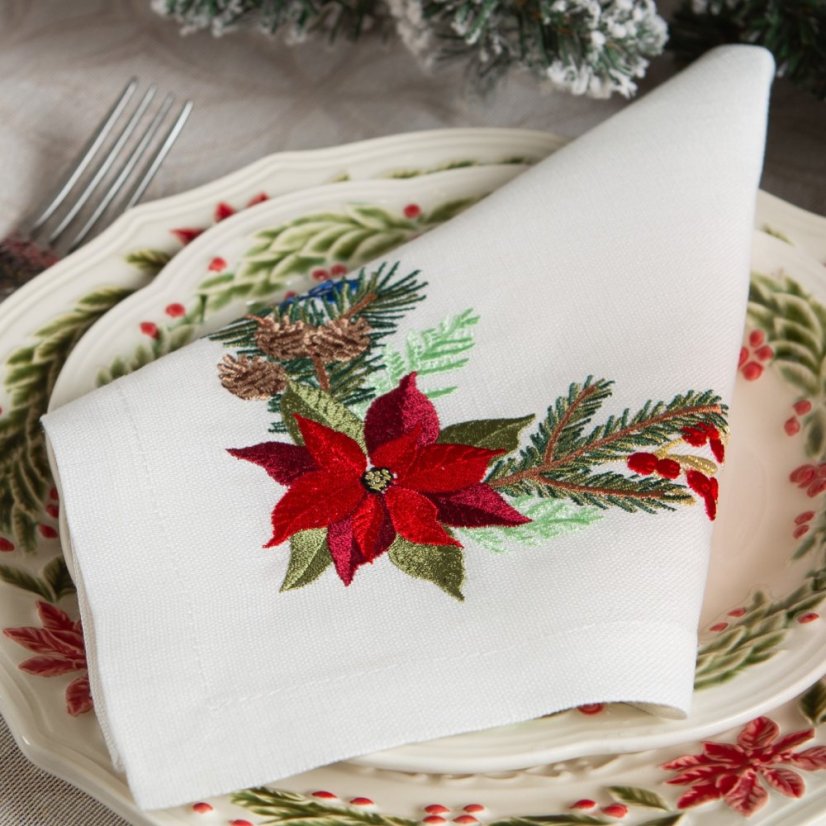 Súprava ľanových obrúskov Poinsettia 6 ks