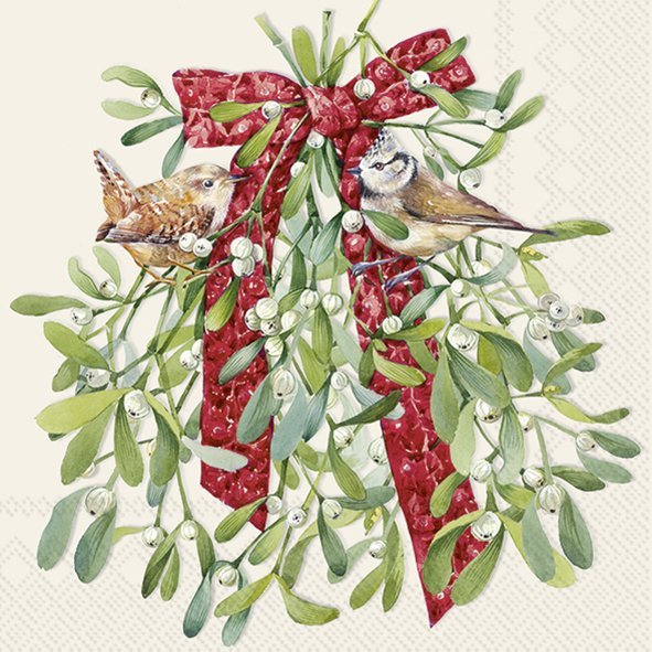 Christmas paper napkins Birds on mistletoe 20 pcs