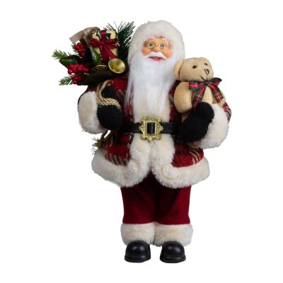 Christmas decoration: Santa with a teddy bear – dark red, 30 cm