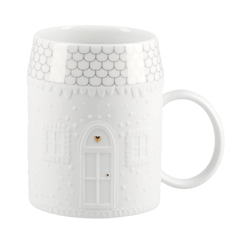 Biely porcelánový vianočný hrnček Perníková chalúpka 350 ml
