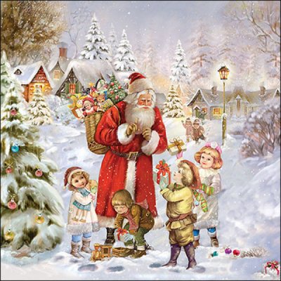Vianočné papierové obrúsky Santa a deti 20 ks