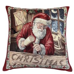 Gobelínová vianočná obliečka na vankúš s motívom Santovej dielne 45x45 cm