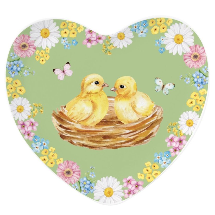Porcelain serving plate Easter heart green