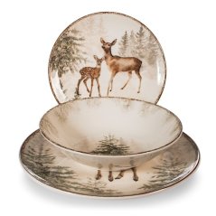Stoneware Christmas dining set for 6 persons Deer in the forest 18 pcs