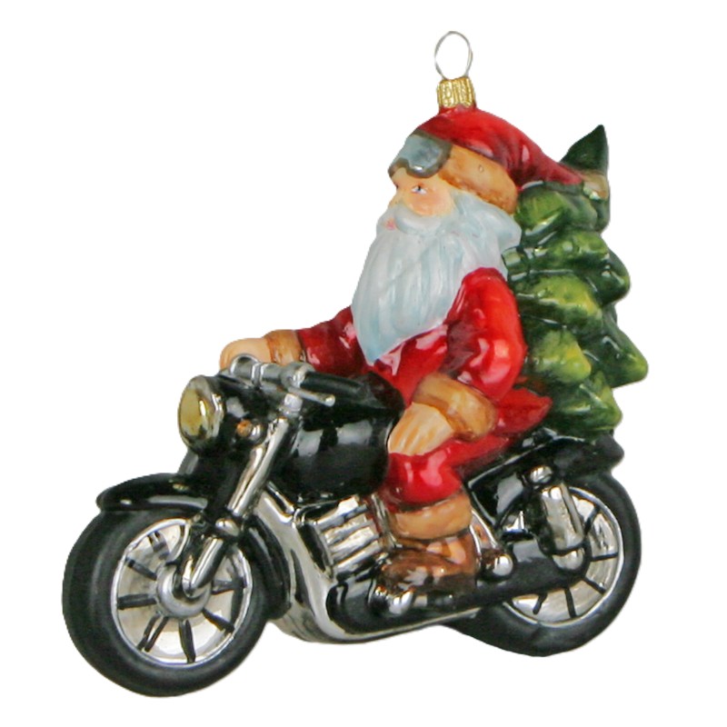 Sběratelská skleněná ozdoba na stromeček Santa na motorce