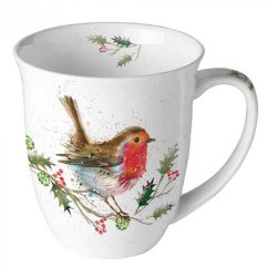 Porcelánový vánoční hrnek Ptáček na větvi 400 ml