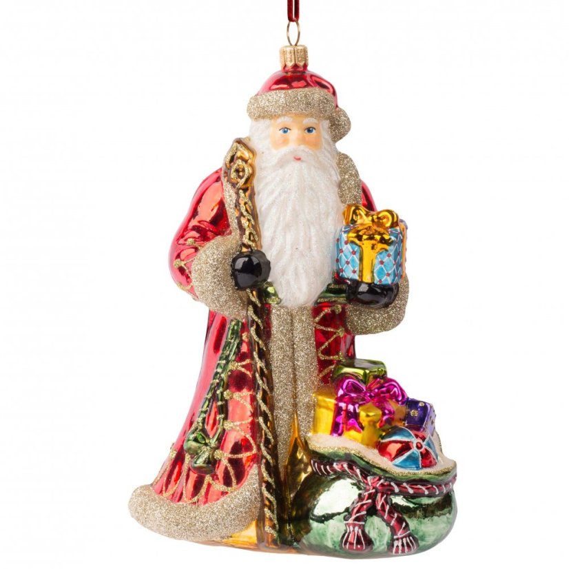 Collectible glass Santa tree ornament with bag and gift
