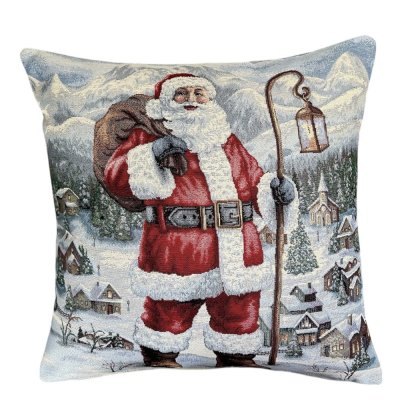Gobelinowa świąteczna poszewka na poduszkę z Mikołajem z latarnią 45x45 cm