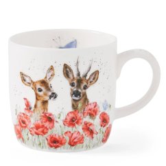 Porcelain mug Deer on poppy field 310 ml