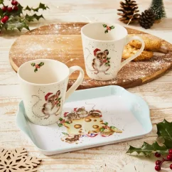 Sada porcelánových hrnků s podtáckem Vánoční myšky 180 ml