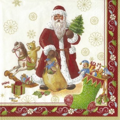 Vianočné papierové obrúsky Santa s hračkami 20 ks