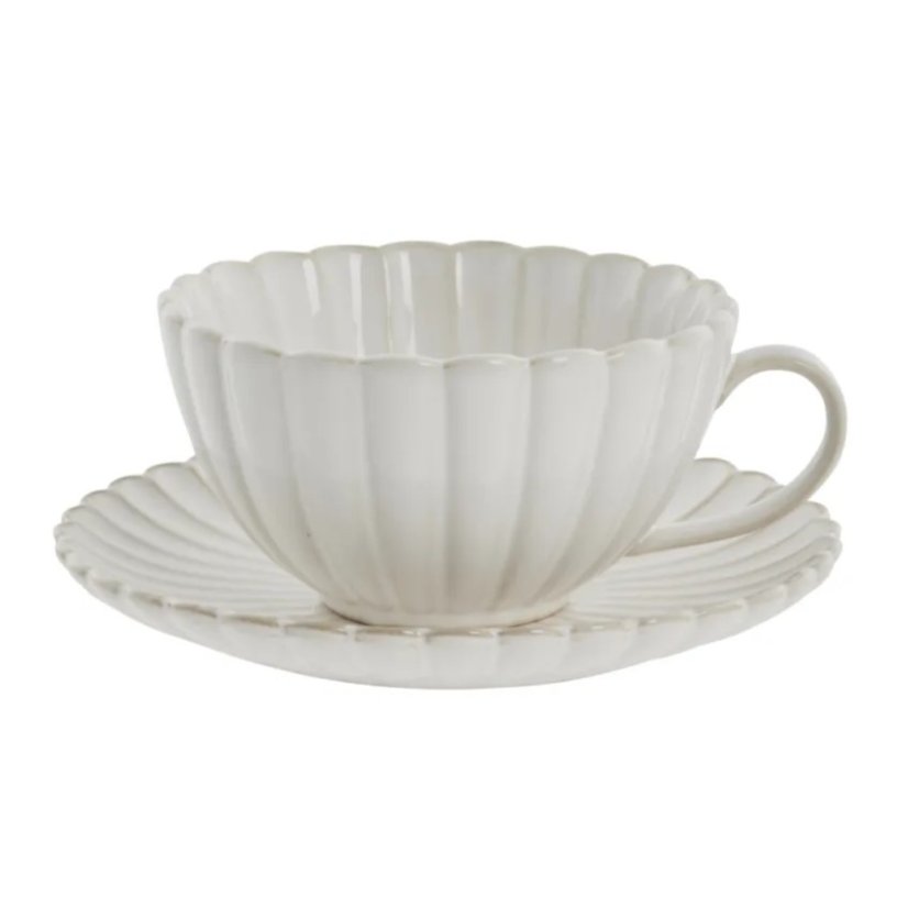 Porcelánový šálek a podšálek Chryzantéma béžový 400 ml