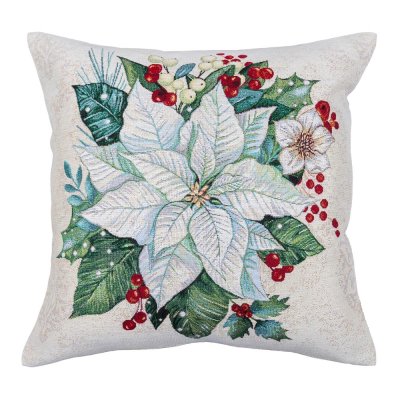 Tapestry Christmas pillowcase with poinsettia motif white 45x45 cm