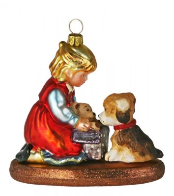 Collectible glass tree ornament Girl and puppy