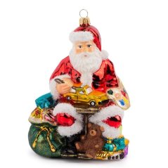 Zberateľská sklenená ozdoba na stromček Santova dielňa
