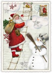 Vánoční pohlednice Santa a sněhulák 10,5 x 15 cm