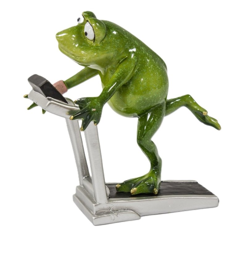 Soška Žaba na běžícím páse