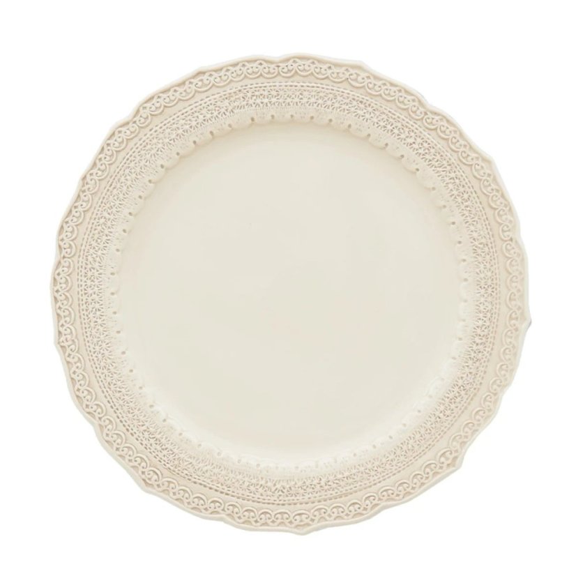 Elegance cream lace-patterned ceramic tableware set, 8-piece – serves 4