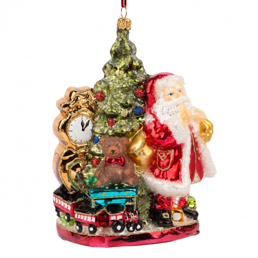 Sběratelská skleněná ozdoba na stromeček Santa u vánočního stromku 17 cm
