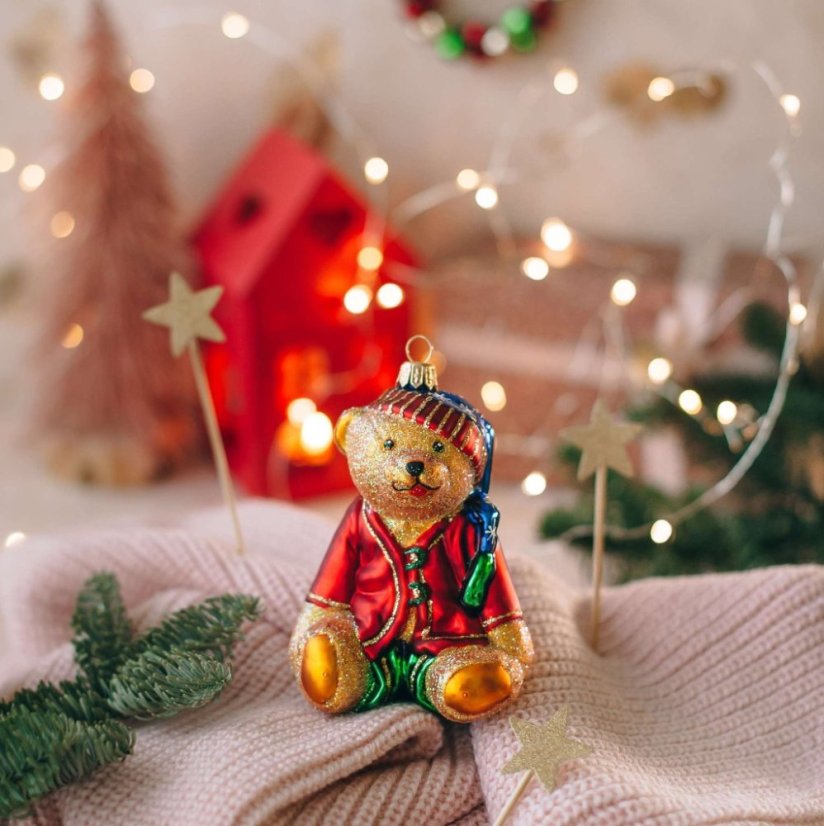 Sběratelská skleněná ozdoba na stromeček Medvídek v pyžamu