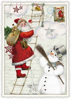 Christmas card Santa and snowman 10,5 x 15 cm