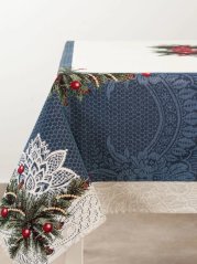 Vánoční ubrus s motivem Pohodové Vánoce modrý