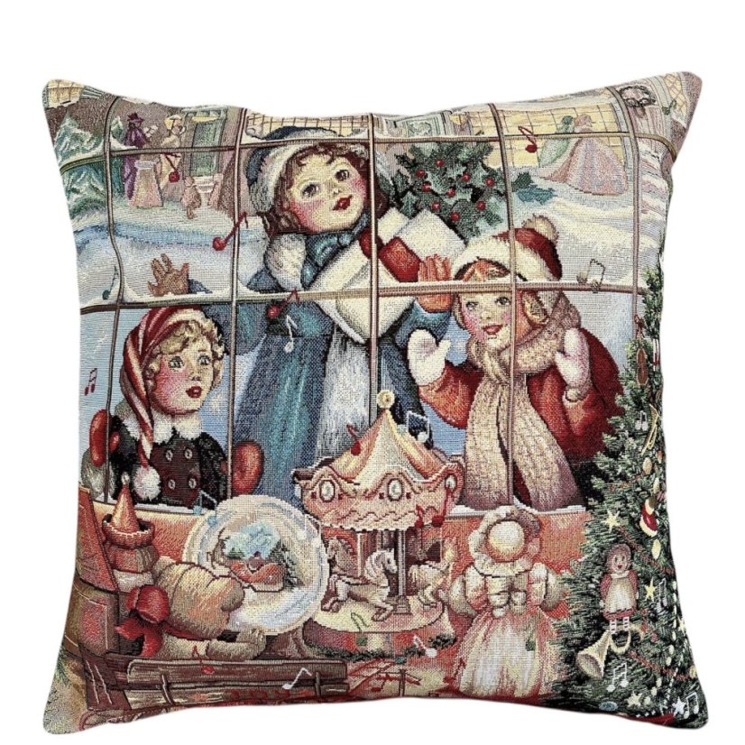 Gobelínový vánoční povlak na polštář s motivem Hračkářství 45x45 cm
