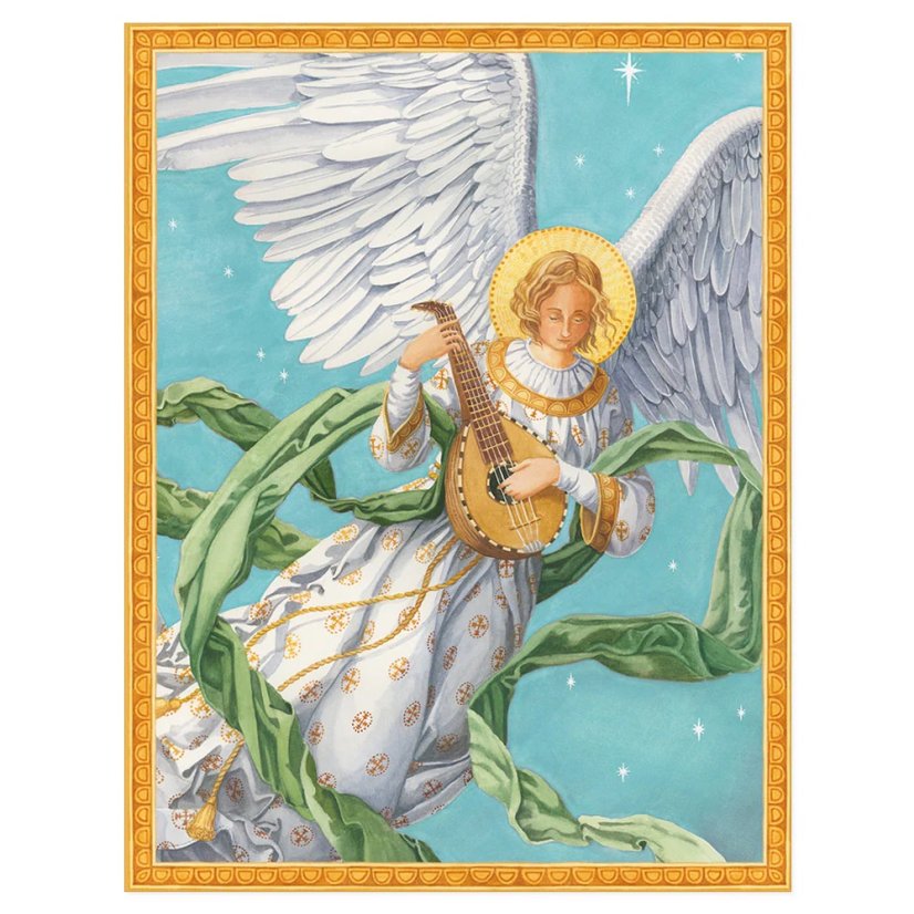 Christmas card Angel with lute 12 x 15 cm