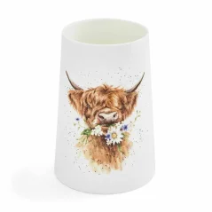 Large porcelain vase Scottish cow with flowers