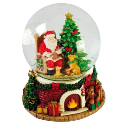 Sněhová koule s hrací skřínkou Santa na křesle 12 cm