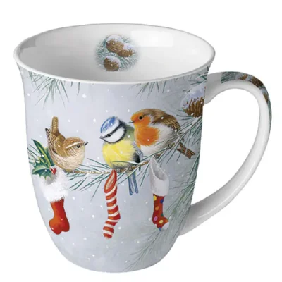 Porcelánový vánoční hrnek Ptáčci na větvi 400 ml
