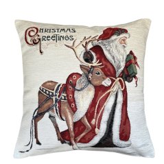 Gobelínový vánoční povlak na polštář s motivem Santa se sobem 45x45 cm