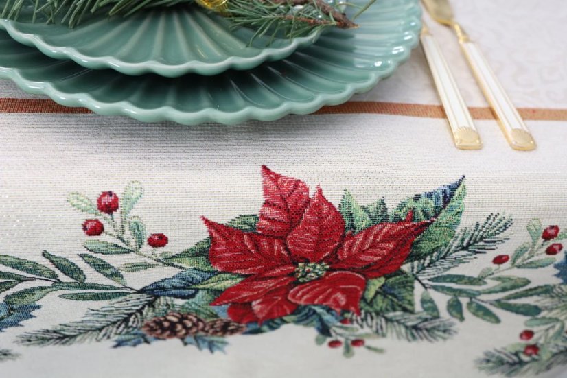 Vánoční ubrus s motivem Vánoční hvězda s šiškami - Velikost: 140x260 cm